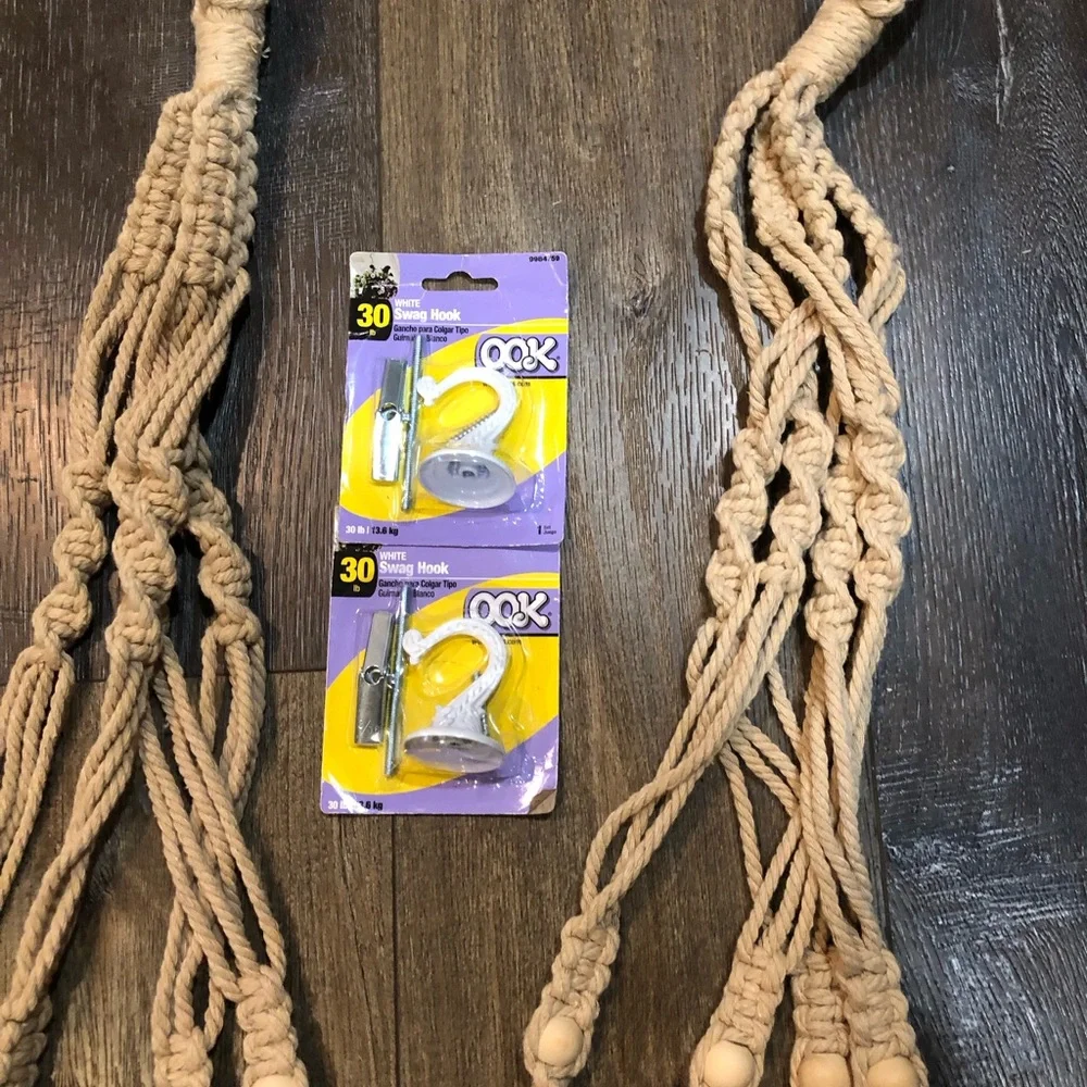 Macrame Plant Hanger Indoor/ Outdoor Set of 2 Ivory 35 inch